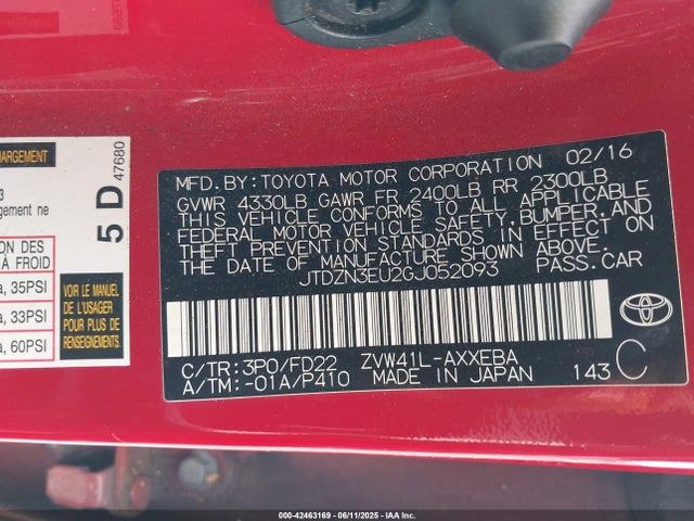JTDZN3EU2GJ052093 Toyota Prius V Two