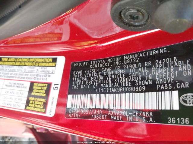 4T1C11AK9PU090909 Toyota a25a-fks