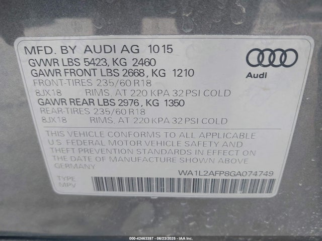 2016 AUDI Q5 WA1L2AFP8GA074749 Photo 8