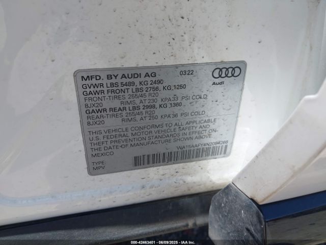 2022 AUDI Q5 SPORTBACK WA15AAFY4N2084268 Photo 8