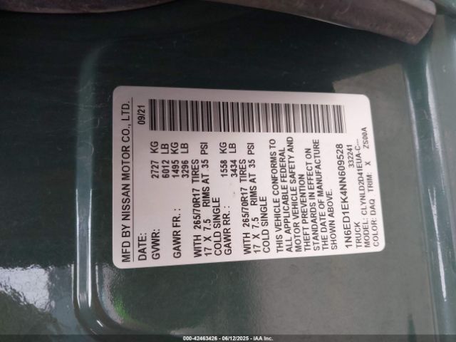 2022 NISSAN FRONTIER 1N6ED1EK4NN609528 Photo 8