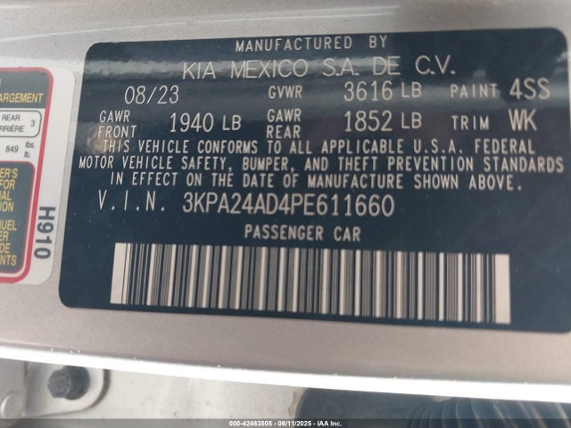 3KPA24AD4PE611660 KIA mpi gamma ii