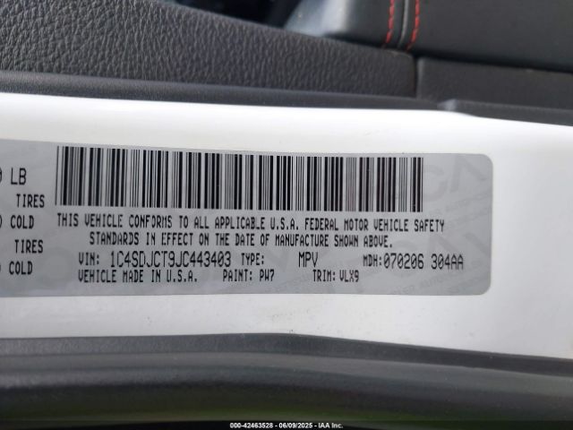 1C4SDJCT9JC443403 Dodge Durango R/t Awd