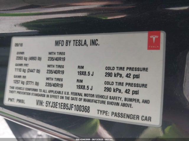 Tesla MODEL 3 2018 5YJ3E1EB5JF100368 Image 9