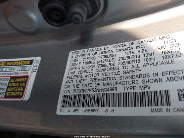 2022 HONDA CR-V 2HKRW2H52NH604998 Photo 8