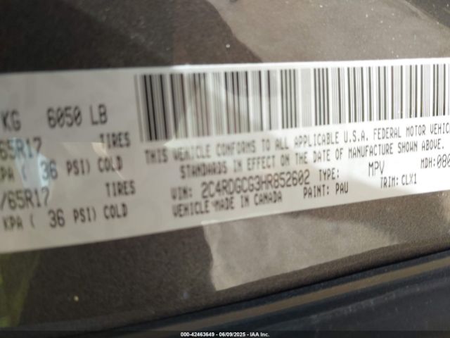 2017 DODGE GRAND CARAVAN 2C4RDGCG3HR852602 Photo 8