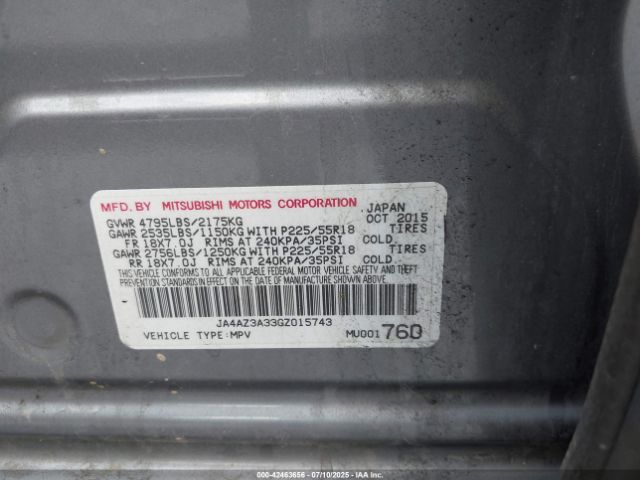 2016 MITSUBISHI OUTLANDER JA4AZ3A33GZ015743 Photo 8