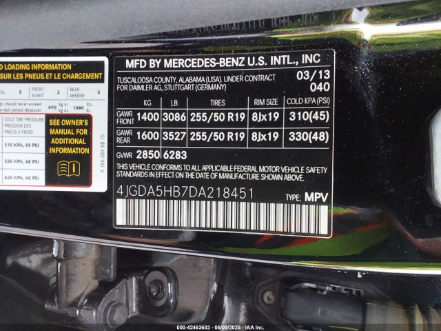 2013 MERCEDES-BENZ ML 350 4JGDA5HB7DA218451 Photo 8
