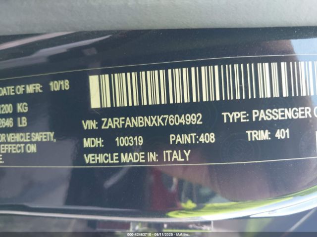 ZARFANBNXK7604992 Alfa Romeo 2019