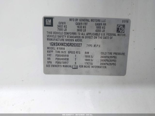 2016 CHEVROLET SUBURBAN 1GNSKHKC9GR263027 Photo 8