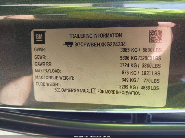 3GCPWBEHXKG224334 Chevrolet lv3 - gen 5, sidi, vvt, e85 max, alum