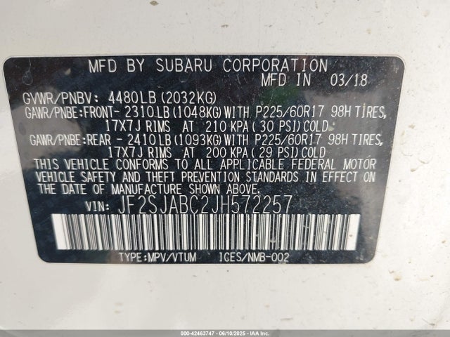 JF2SJABC2JH572257 Subaru naturally aspirated u5