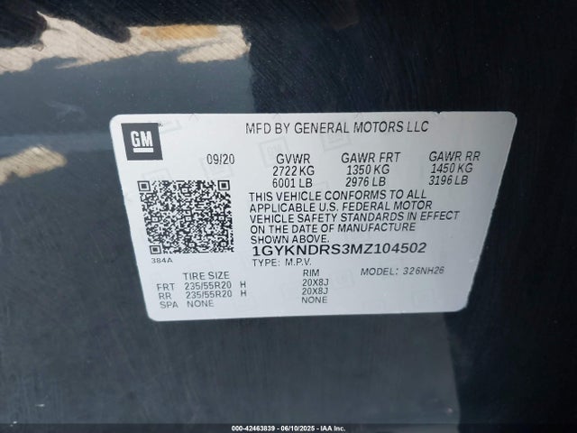 1GYKNDRS3MZ104502 Cadillac lgx