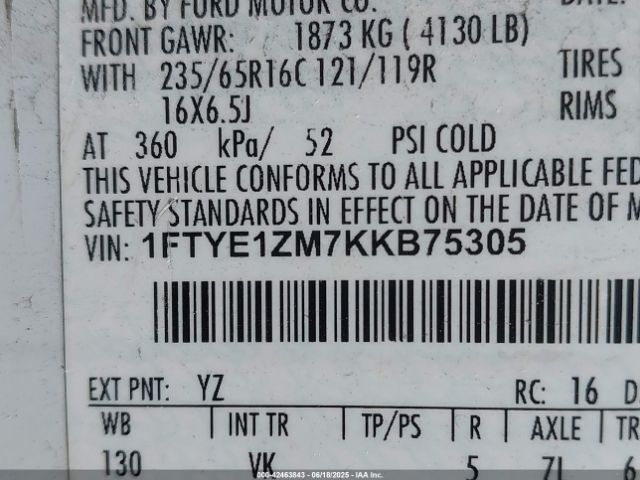 2019 FORD TRANSIT-150 1FTYE1ZM7KKB75305 Photo 8