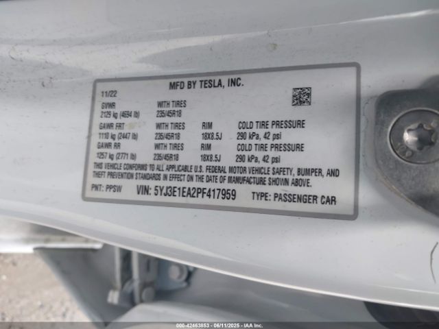 2023 TESLA MODEL 3 5YJ3E1EA2PF417959 Photo 8