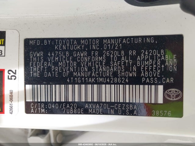 4T1G11AK1MU428624 Toyota a25a-fks