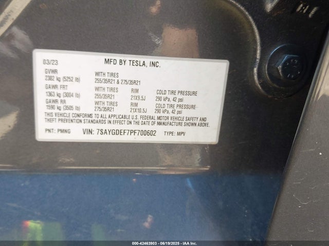 Tesla Model Y 2023 7SAYGDEF7PF700602 Image 9