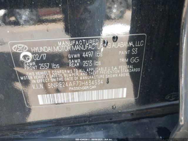 5NPE24AF7JH634534 Hyundai gdi theta-ii