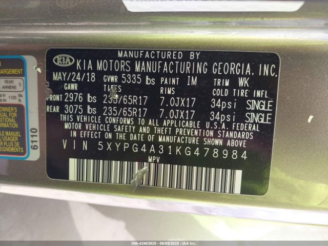 5XYPG4A31KG478984 KIA gdi theta-ii