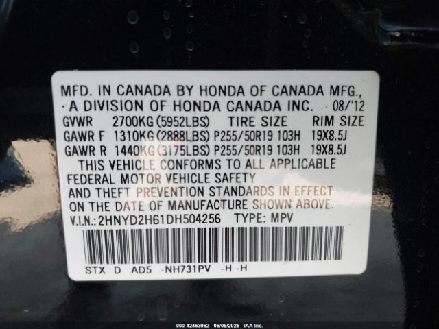2013 ACURA MDX 2HNYD2H61DH504256 Photo 8