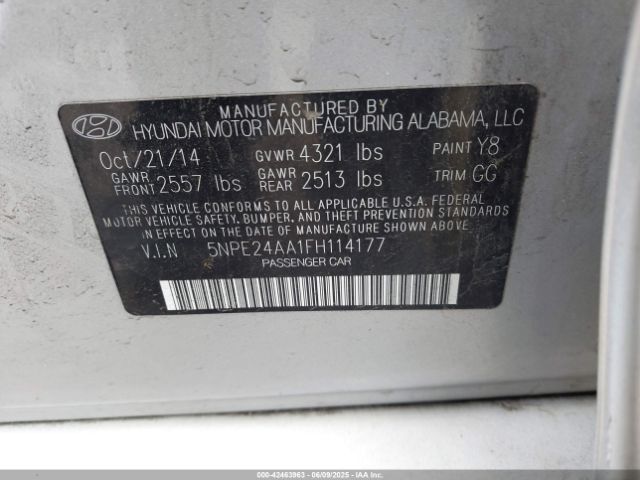 5NPE24AA1FH114177 Hyundai SONATA ECO