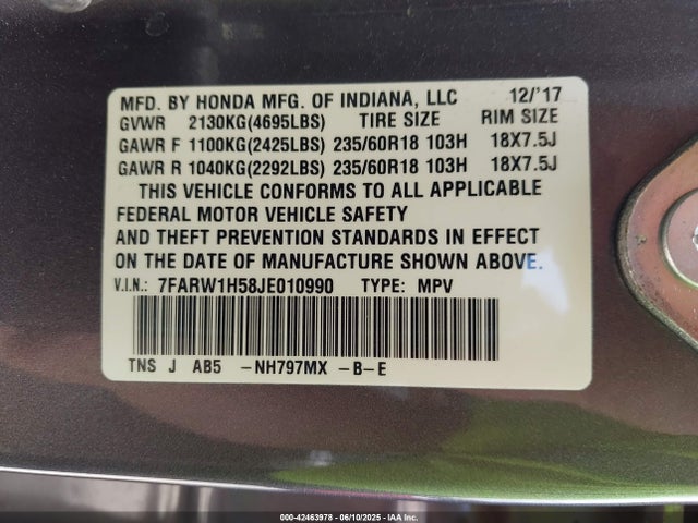 7FARW1H58JE010990 Honda l15be