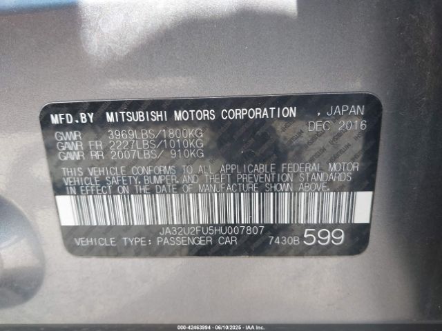 2017 MITSUBISHI LANCER JA32U2FU5HU007807 Photo 8