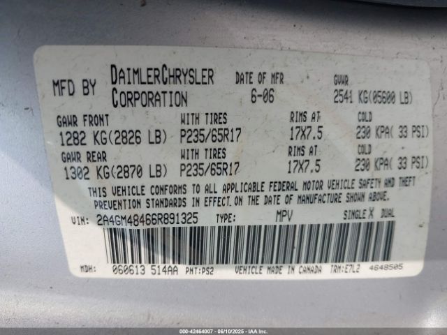 2006 CHRYSLER PACIFICA 2A4GM48466R891325 Photo 8