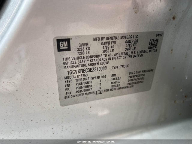 1GCVKREC3EZ310900 Chevrolet Silverado K1500 Lt