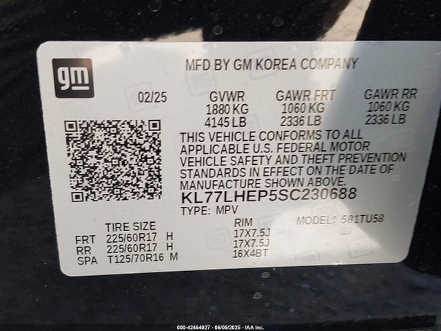 KL77LHEP5SC230688 Chevrolet Trax Fwd Lt