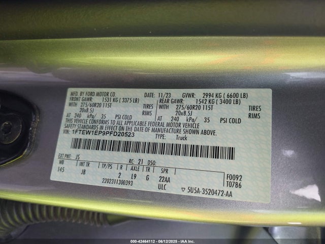 Ford 2.7l-4v 2023 1FTEW1EP9PFD20523 Image 9