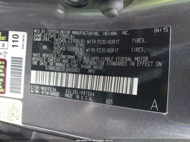 2015 TOYOTA SIENNA 5TDKK3DC5FS606862 Photo 8