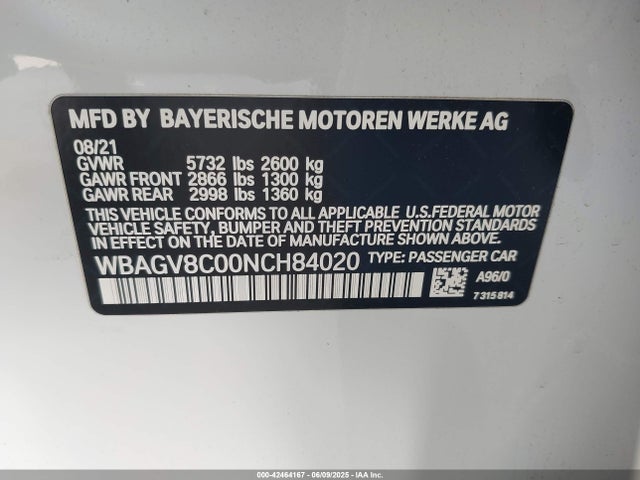 WBAGV8C00NCH84020 BMW 2022