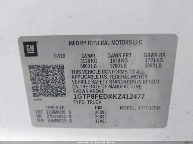2019 GMC SIERRA 1500 1GTP8FEDXKZ412477 Photo 8