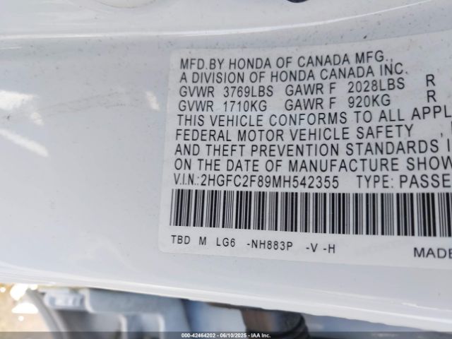 2021 HONDA CIVIC 2HGFC2F89MH542355 Photo 8