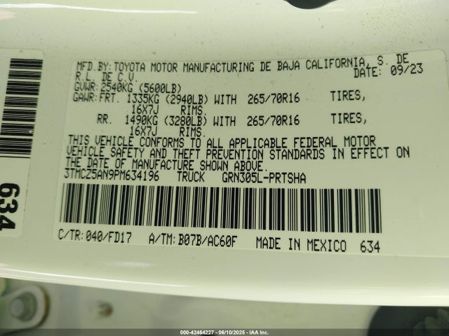 3TMCZ5AN9PM634196 Toyota 2gr-fks