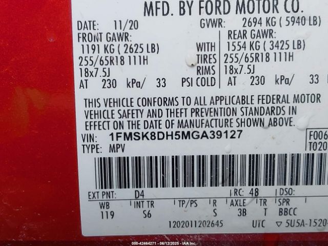 2021 FORD EXPLORER 1FMSK8DH5MGA39127 Photo 8