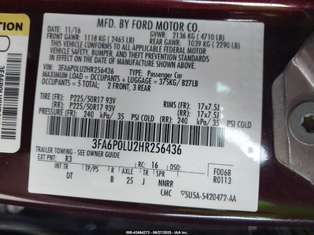 2017 FORD FUSION HYBRID 3FA6P0LU2HR256436 Photo 8