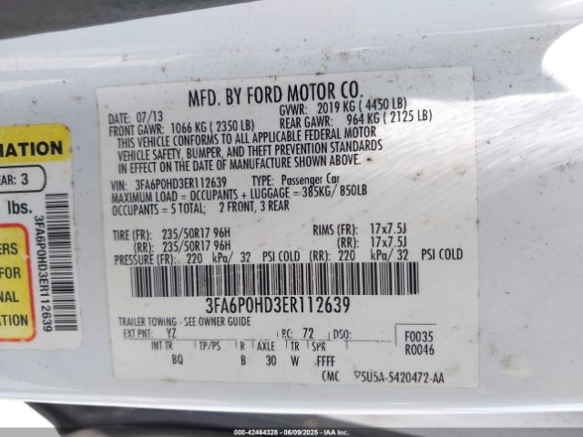 3FA6P0HD3ER112639 Ford FUSION SE