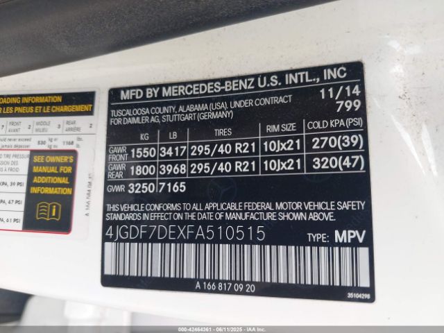 2015 MERCEDES-BENZ GL 550 4JGDF7DEXFA510515 Photo 8