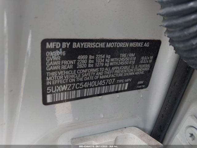 5UXWZ7C54H0U45707 BMW 2017