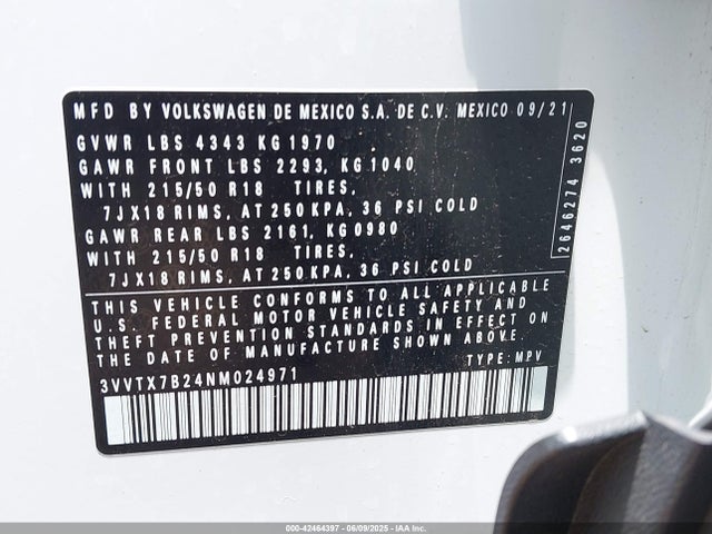 3VVTX7B24NM024971 Volkswagen tsi