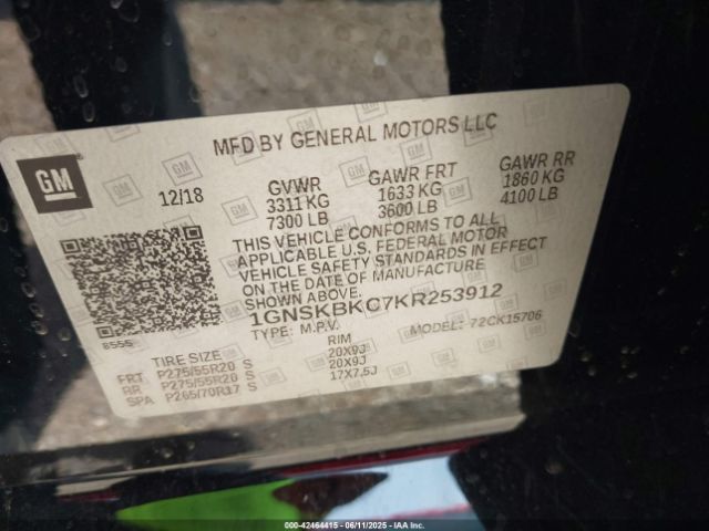 2019 CHEVROLET TAHOE 1GNSKBKC7KR253912 Photo 8