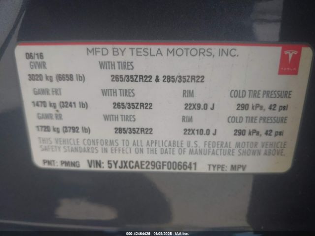 2016 TESLA MODEL X 5YJXCAE29GF006641 Photo 8
