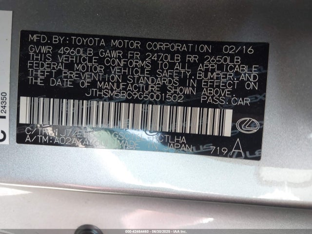 Lexus 2gr-fse 2016 JTHSM5BC9G5001502 Image 9