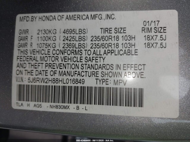 5J6RW2H88HL016849 Honda l15be