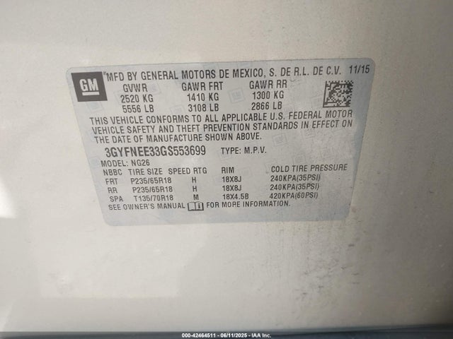 2016 CADILLAC SRX 3GYFNEE33GS553699 Photo 8