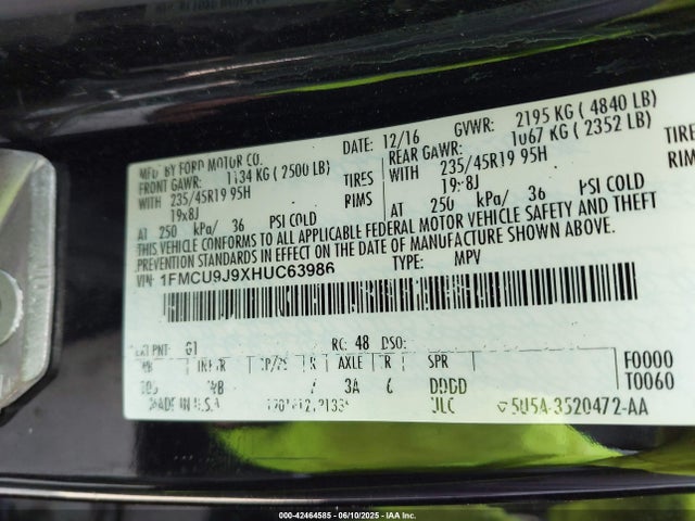 1FMCU9J9XHUC63986 Ford 2017