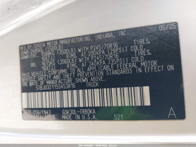 2005 TOYOTA TUNDRA 5TBJU32115S453816 Photo 8