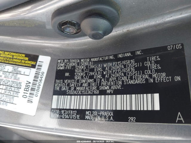 42464668 :رقم المزاد ، 5TDZA23C15S362168 vin ، 2005 Toyota Sienna Le مزاد بيع